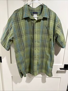Patagonia Green and Blue Plaid Short-Sleeve Button-Down Shirt